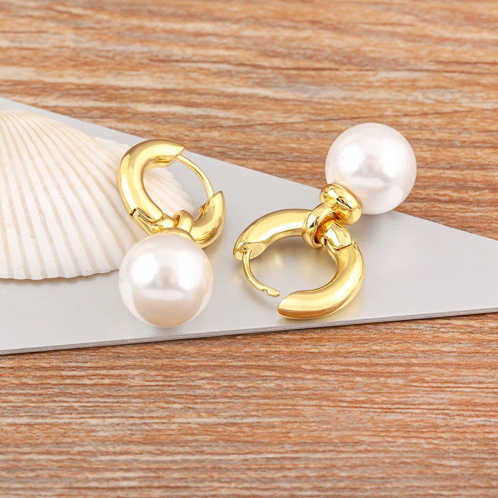 Fashion Gold/Silver Color Pearls Pendant Earrings For Women Fine Accessories Hoop Bohemia Ear Jewelry Wedding Gift - Floq & Raman