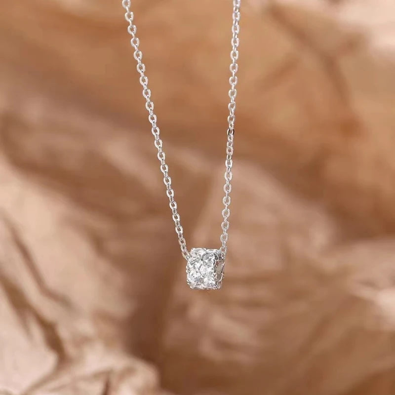 925 Sterling Silver Necklace for Women with Zirconia Transfer Beads 14K Gold Plated Cylindrical Pendant Jewelry AccessoryL - Floq & Raman