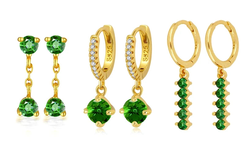 925 Sterling Silver Green Crystal CZ Hoop Earrings for Women | 2023 Luxury Gold Small Huggie Earrings | Fashion Piercing Jewelry - Floq & Raman