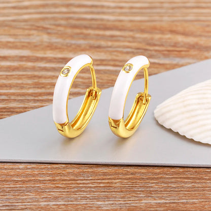 New Minimalist Candy Colors Enamel Round Hoop Earrings for Women Zircon Piercing Cartilage Huggie Ear Jewelry Wedding Gift - Floq & Raman