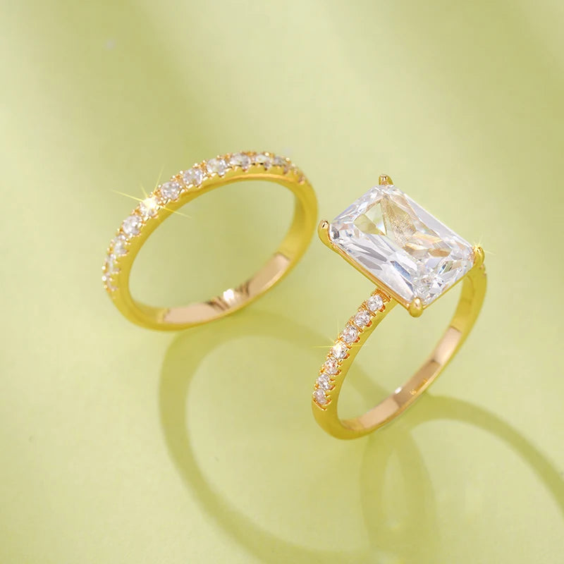 Huitan Cubic Zirconia Rectangular Ring Set for Women – Luxury Engagement Wedding Band, Trendy Bridal Jewelry - Floq & Raman