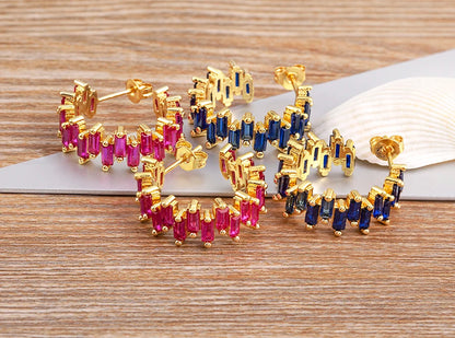 Fashion New Arrival Multicolor Gold Plated Earrings for Women Cubic Zirconia Wedding Female Jewelry Girl Friendship Gifts - Floq & Raman