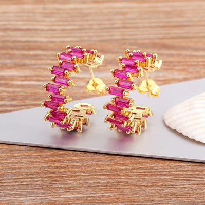 Fashion New Arrival Multicolor Gold Plated Earrings for Women Cubic Zirconia Wedding Female Jewelry Girl Friendship Gifts - Floq & Raman