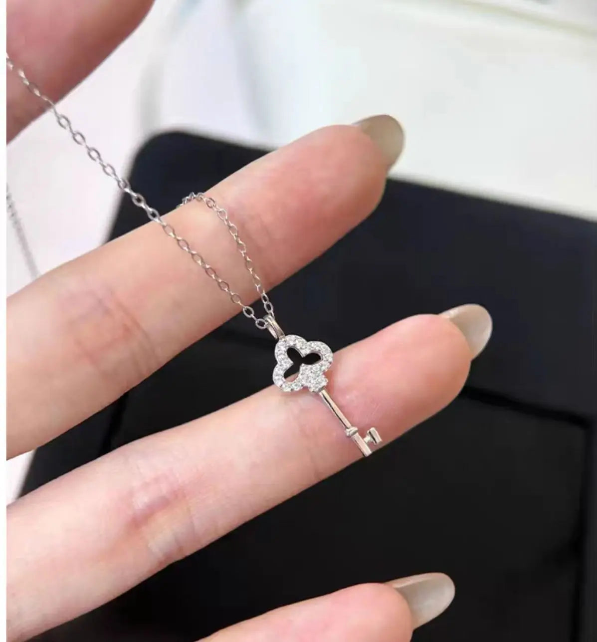 Light Luxury 925 Sterling Silver Plated 14K Gold Zircon Key Pendant Choker Necklace Female Cute Temperament Fine Jewelry - Floq & Raman