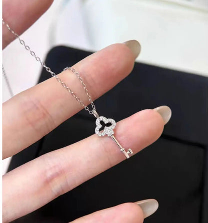 Light Luxury 925 Sterling Silver Plated 14K Gold Zircon Key Pendant Choker Necklace Female Cute Temperament Fine Jewelry - Floq & Raman