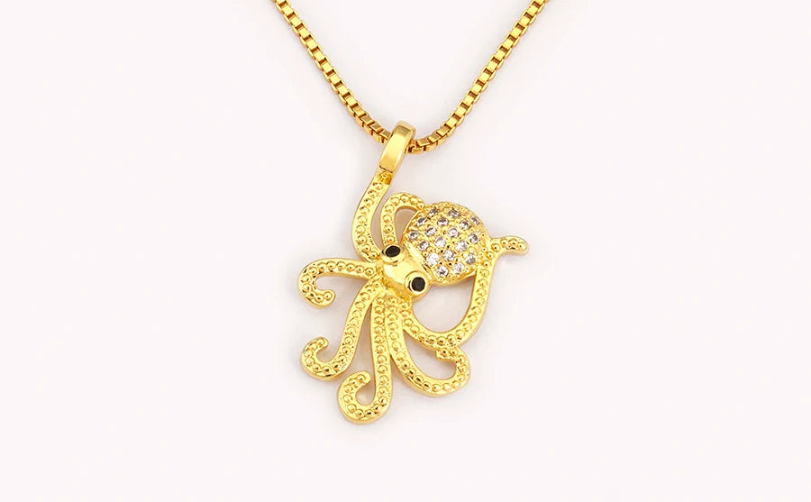 Trendy Cool Style Octopus Shape Charm Pendant Necklace For Female Male Copper Inlaid Zircon Jewelry Daily Party Gifts - Floq & Raman