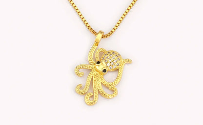 Trendy Cool Style Octopus Shape Charm Pendant Necklace For Female Male Copper Inlaid Zircon Jewelry Daily Party Gifts - Floq & Raman