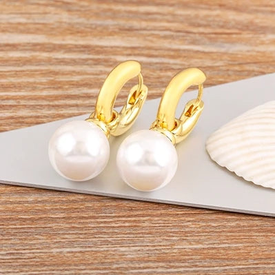 Fashion Gold/Silver Color Pearls Pendant Earrings For Women Fine Accessories Hoop Bohemia Ear Jewelry Wedding Gift - Floq & Raman