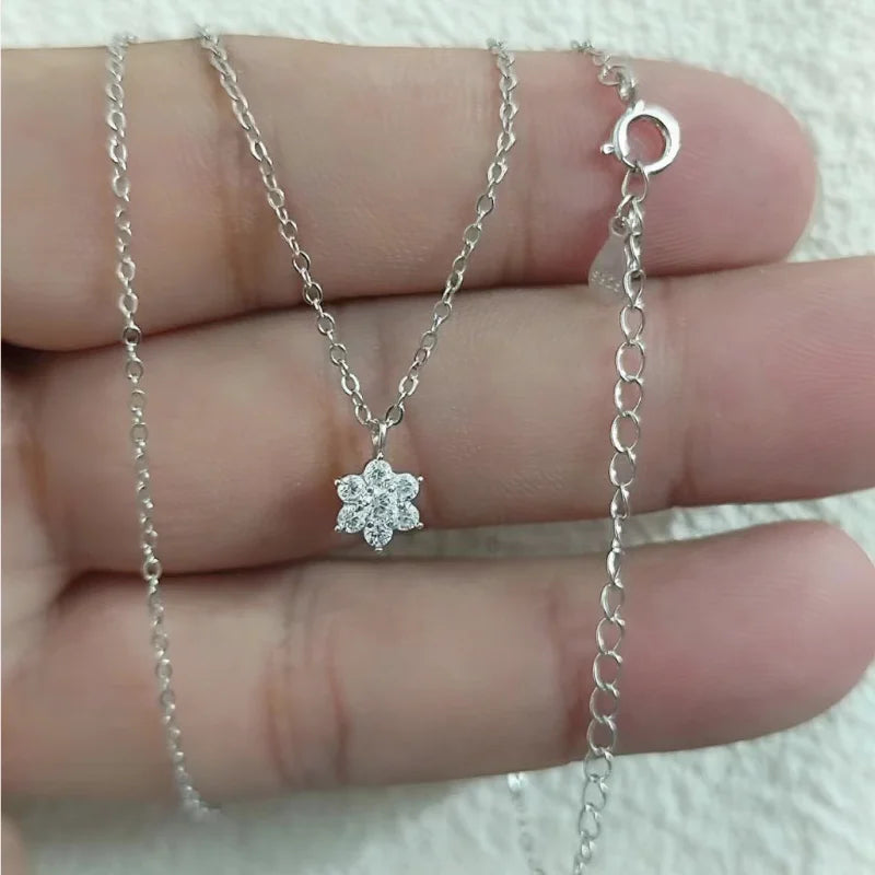 Real 925 Sterling Silver Seven star Zircon Pendant Necklaces for Women Cute Light Luxury Fine Jewelry Minimalist Plant Accessori - Floq & Raman