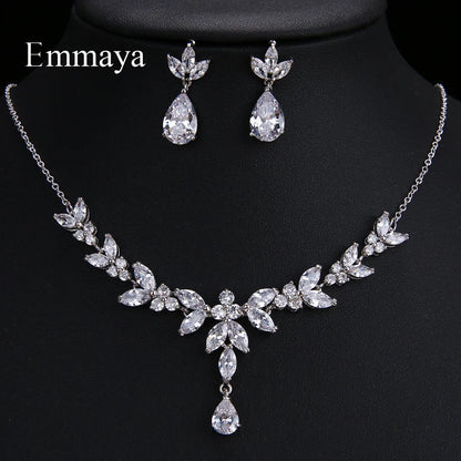 Emmaya Classic Cubic Zirconia Jewelry Set for Women | Elegant Necklace & Stud Earrings | Wedding & Party Accessories Gift - Floq & Raman