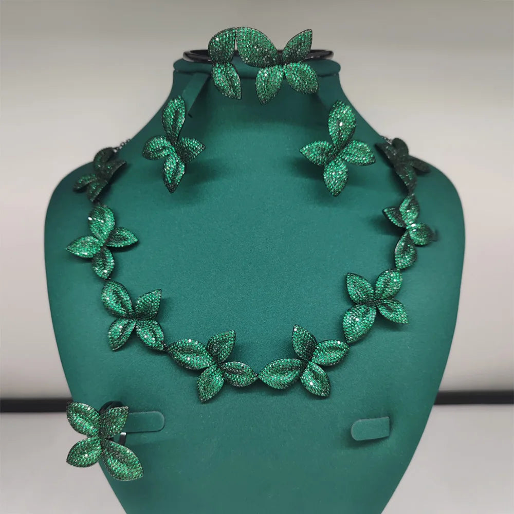 New Fashion African Multi Flowers Dubai Bridal Jewelry Set For Women Wedding Party Nigerian Choker Necklace Earring Set - Floq & Raman