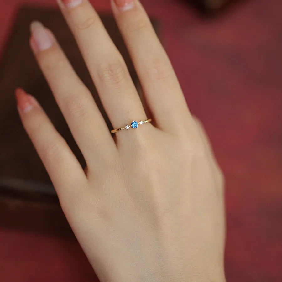 14K Gold-Plated 925 Sterling Silver Blue Zircon Ring for Women – Elegant Japanese-Inspired Light Luxury Party Jewelry - Floq & Raman