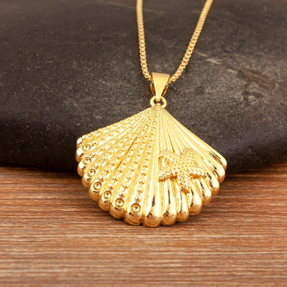 New Fashion Lucky Shell Shape Inlaid Pearl Crystal Zircon Pendant Necklace For Women Female 4 Styles Choice Jewelry Gifts - Floq & Raman