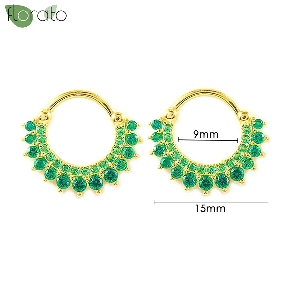 925 Sterling Silver Green Crystal CZ Hoop Earrings for Women | 2023 Luxury Gold Small Huggie Earrings | Fashion Piercing Jewelry - Floq & Raman