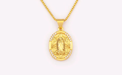 New Retro Oval/Round Shape Religious Style Zircon Flip Pendant Necklace For Female Male Lovers Photos Jewelry Accessories - Floq & Raman