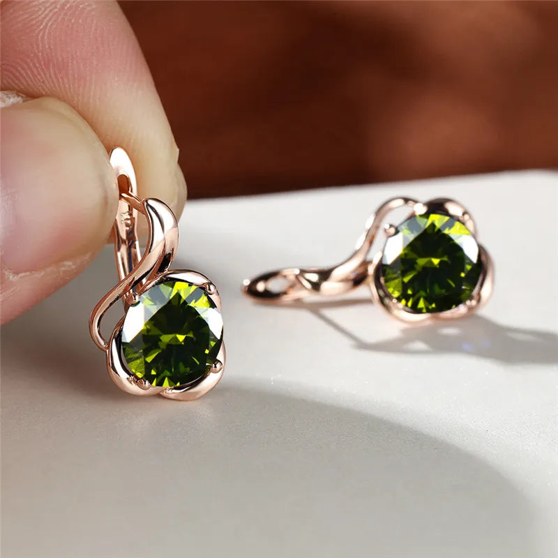 Mystic Rainbow Zircon Flower Earrings Multicolor Crystal Round Stone Hoop Earrings Rose Gold Color Engagement Earrings For Women - Floq & Raman