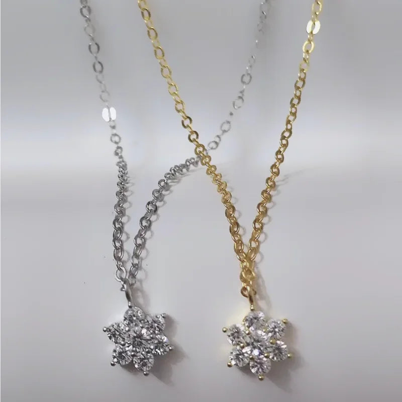 Real 925 Sterling Silver Seven star Zircon Pendant Necklaces for Women Cute Light Luxury Fine Jewelry Minimalist Plant Accessori - Floq & Raman