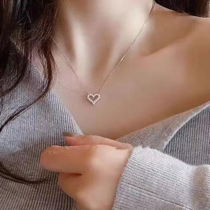 925 Sterling Silver Full Zircon Hollow Heart Pendant Necklaces for Women Party Cute Fine Jewelry Minimalist Accessories - Floq & Raman