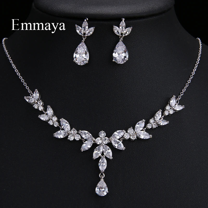 Emmaya Classic Cubic Zirconia Jewelry Set for Women | Elegant Necklace & Stud Earrings | Wedding & Party Accessories Gift - Floq & Raman