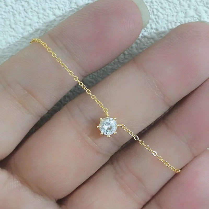 925 Sterling Silver 18k Gold Plated Necklace Versatile Single Sparkling Zircon Clavicle Chain for Women Wedding Jewelry - Floq & Raman