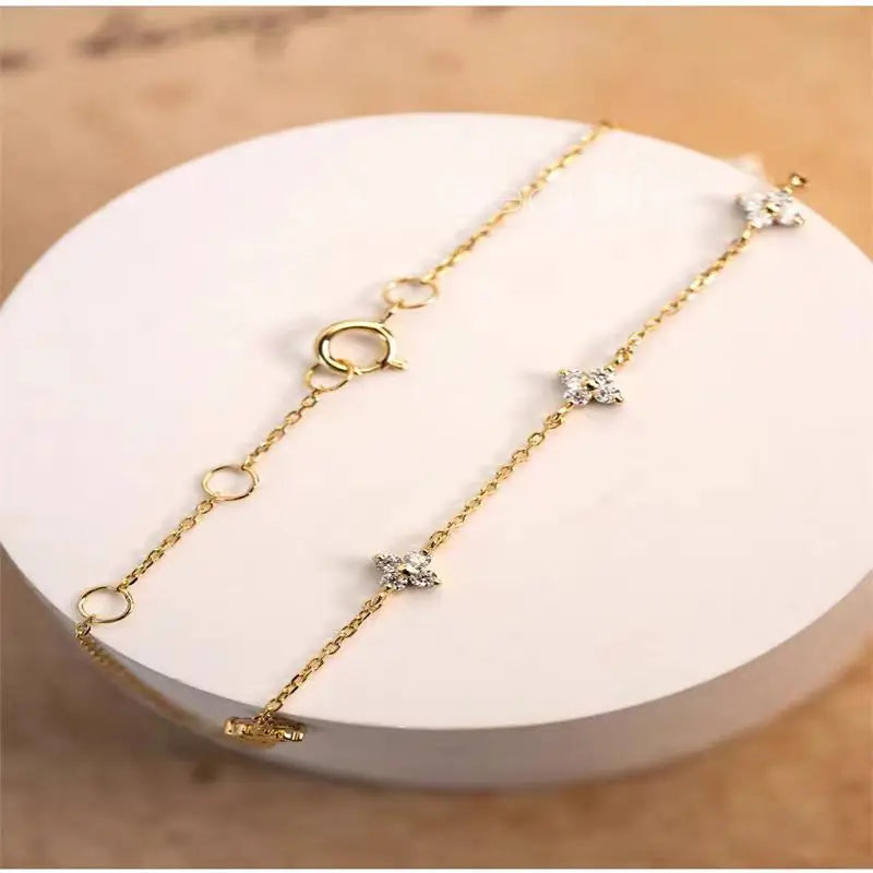 S925 Whole Body Sterling Silver Diamond Four-Leaf Clover Necklace Collarbone Chain Full Star Light Luxury Girl Gift - Floq & Raman