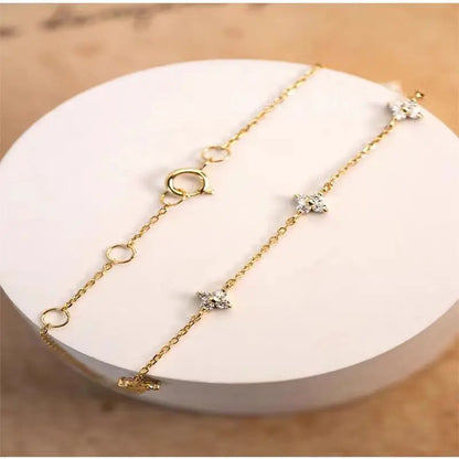 S925 Whole Body Sterling Silver Diamond Four-Leaf Clover Necklace Collarbone Chain Full Star Light Luxury Girl Gift - Floq & Raman