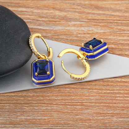 Fashion Geometric Women's Ear Buckle Earrings Zircon Gold Plated Engagement Wedding Birthday Gift Jewelry Accessories - Floq & Raman