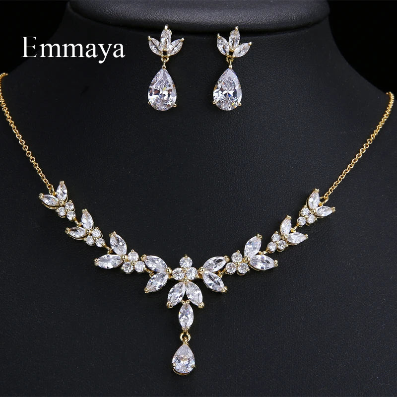 Emmaya Classic Cubic Zirconia Jewelry Set for Women | Elegant Necklace & Stud Earrings | Wedding & Party Accessories Gift - Floq & Raman