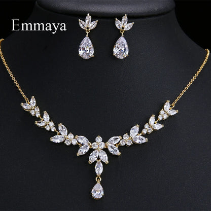 Emmaya Classic Cubic Zirconia Jewelry Set for Women | Elegant Necklace & Stud Earrings | Wedding & Party Accessories Gift - Floq & Raman