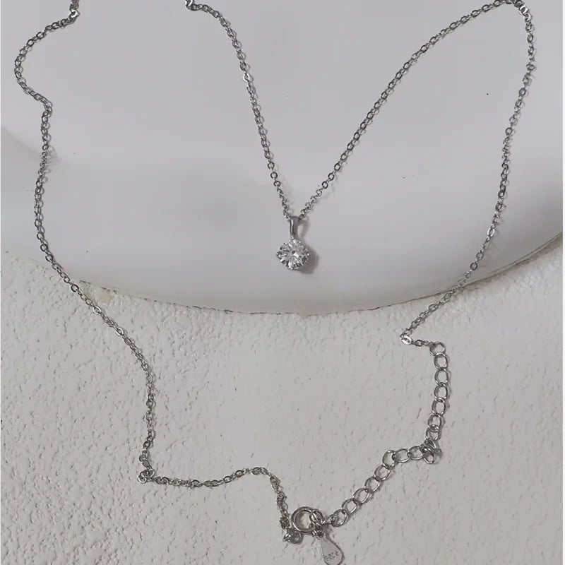 100% 925 Sterling Silver Geometric Zircon Pendant Necklace Women Fashion Elegant Party Jewelry Accessories - Floq & Raman