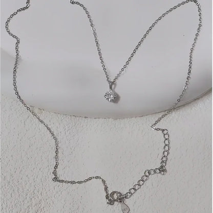 100% 925 Sterling Silver Geometric Zircon Pendant Necklace Women Fashion Elegant Party Jewelry Accessories - Floq & Raman