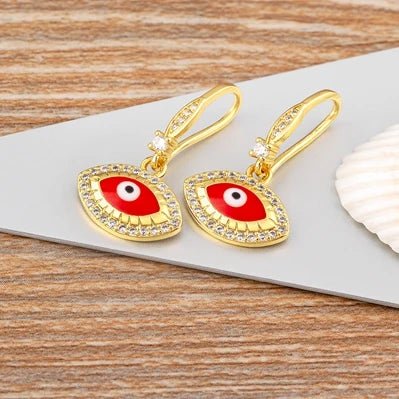 Nidin New Turkish Amulet Evil Eye Drop Earrings 4 Colors Lucky Charm Dangle Ear Hook Jewelry Birthday Wedding Gift Wholesale - Floq & Raman