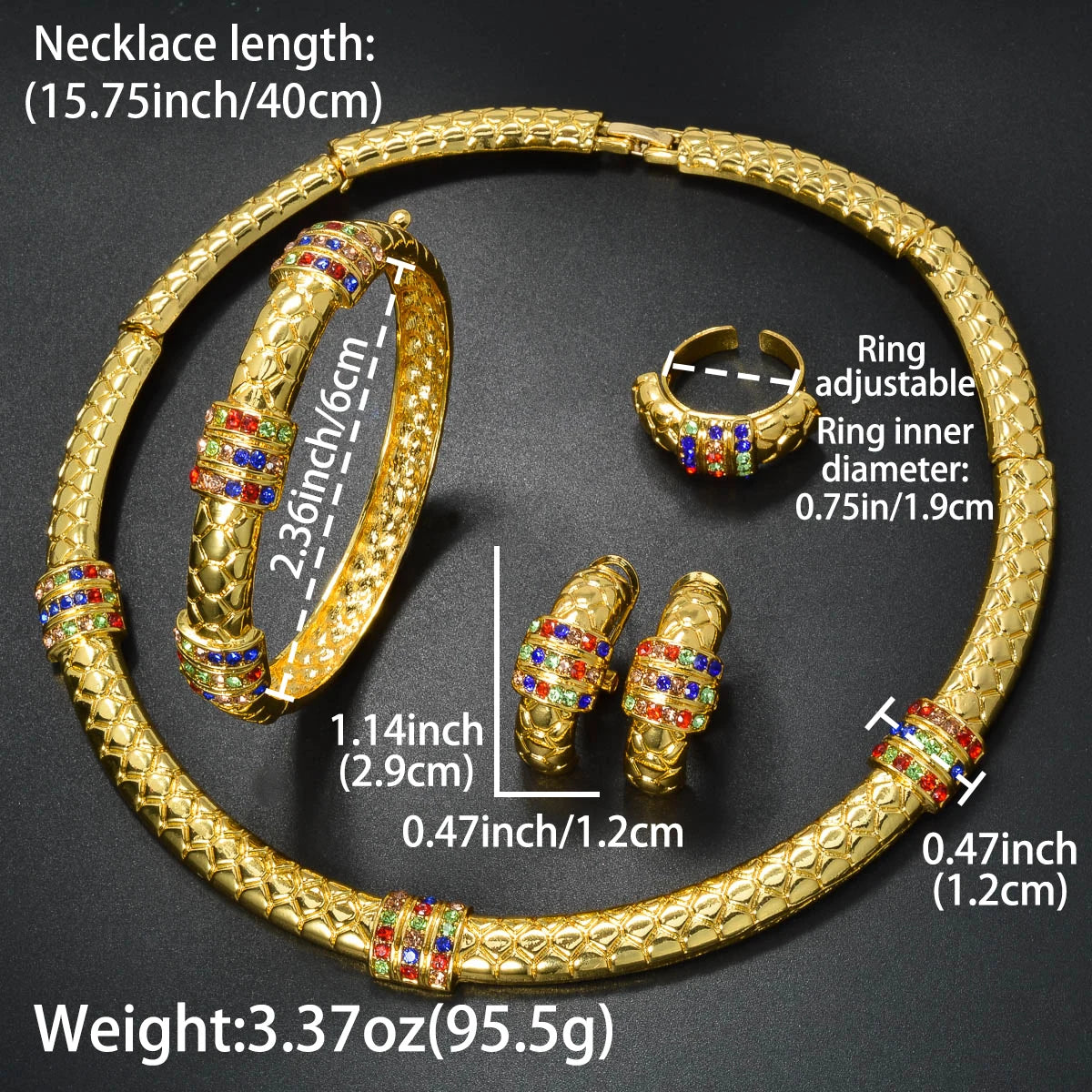 Luxury 18k Gold-Plated Women's Jewelry 4-Piece Round Necklace Bracelet Earrings Ring Gold Classic Dubai Wedding Gift - Floq & Raman