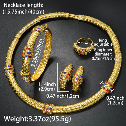 Luxury 18k Gold-Plated Women's Jewelry 4-Piece Round Necklace Bracelet Earrings Ring Gold Classic Dubai Wedding Gift - Floq & Raman