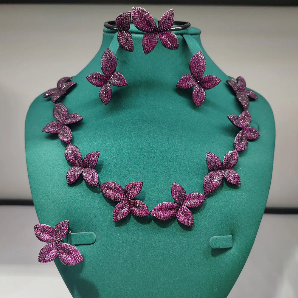 New Fashion African Multi Flowers Dubai Bridal Jewelry Set For Women Wedding Party Nigerian Choker Necklace Earring Set - Floq & Raman