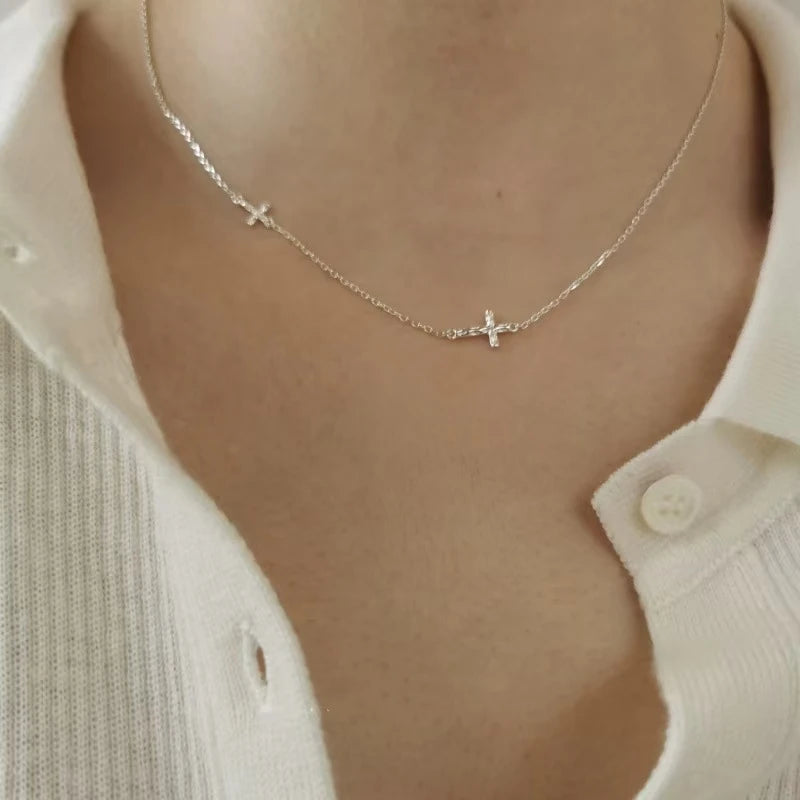 Ladies Cross Necklace S925 Sterling Silver Geometric Collar Chain Exquisite and Small Foldable Necklace Wedding Jewelry - Floq & Raman