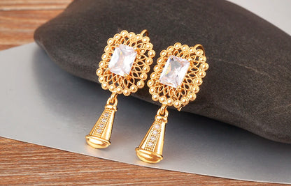 High Quality Rectangle/Evil Eye Shape Elegant Aesthetic Drop Earrings For Female Vintage Ear Jewelry Wedding Party Gifts - Floq & Raman