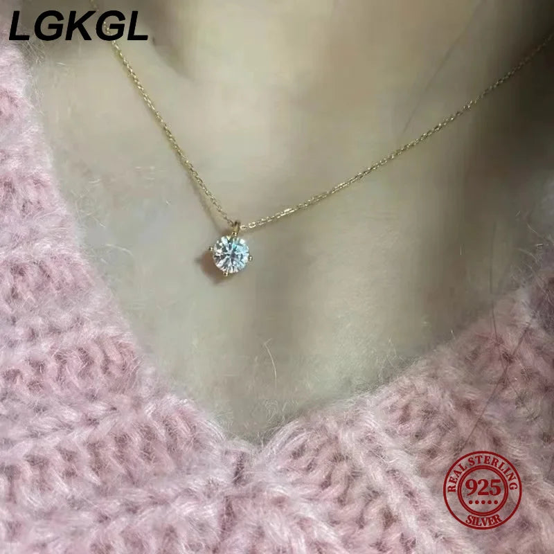Simple Trendy Crystal Zircon Rhinestone Pendant Necklace For Women Charm White Gold Color Clavicle Chain Necklack WeddingJewelry - Floq & Raman