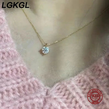 Simple Trendy Crystal Zircon Rhinestone Pendant Necklace For Women Charm White Gold Color Clavicle Chain Necklack WeddingJewelry - Floq & Raman