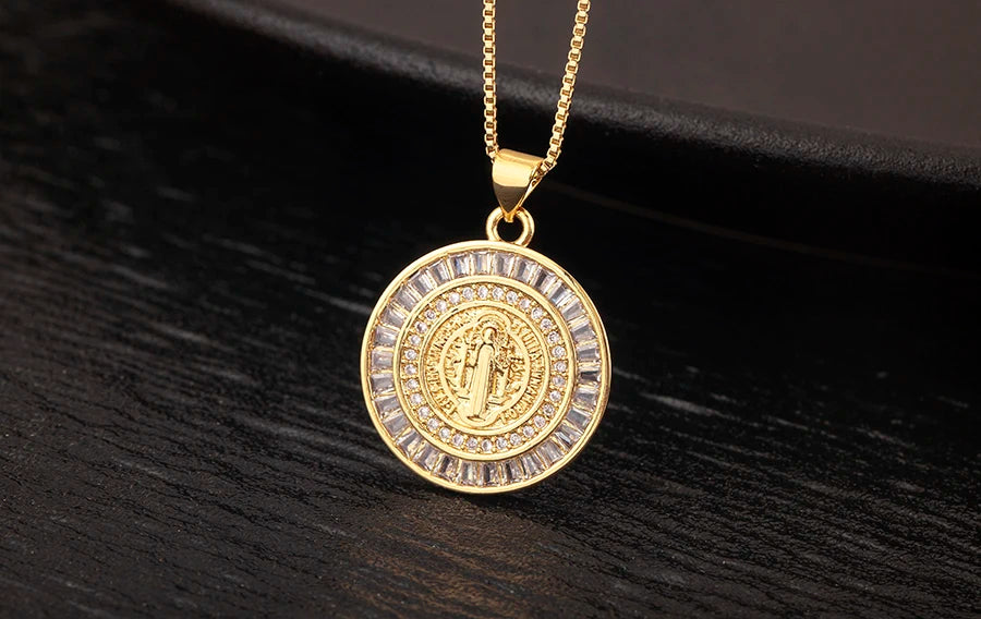 New Retro Oval/Round Shape Religious Style Zircon Flip Pendant Necklace For Female Male Lovers Photos Jewelry Accessories - Floq & Raman