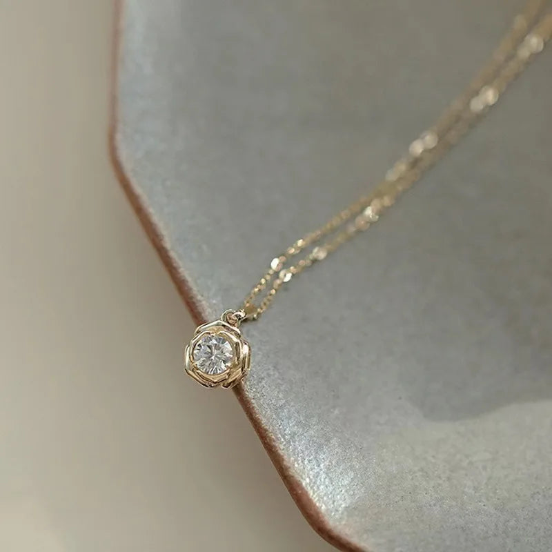 Real 925 Sterling Silver 14k Gold Zircon Flower Pendant Choker Necklace For Women Cute Plant Fine Jewelry Accessories - Floq & Raman