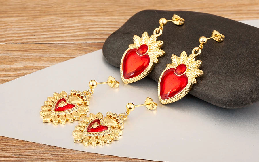 High Quality 6 Styles Sacred Heart Drop Earrings For Women Female Gorgeous Dazzling Ear Jewelry Accessories Party Gifts - Floq & Raman