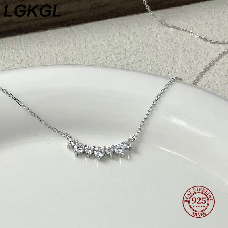 S925 Sterling Silver Simple Pavé Crystal Sparkling Clavicle Chain Necklace Women Light Luxury Wedding Jewelry Accessories - Floq & Raman