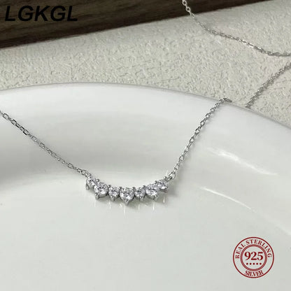 S925 Sterling Silver Simple Pavé Crystal Sparkling Clavicle Chain Necklace Women Light Luxury Wedding Jewelry Accessories - Floq & Raman