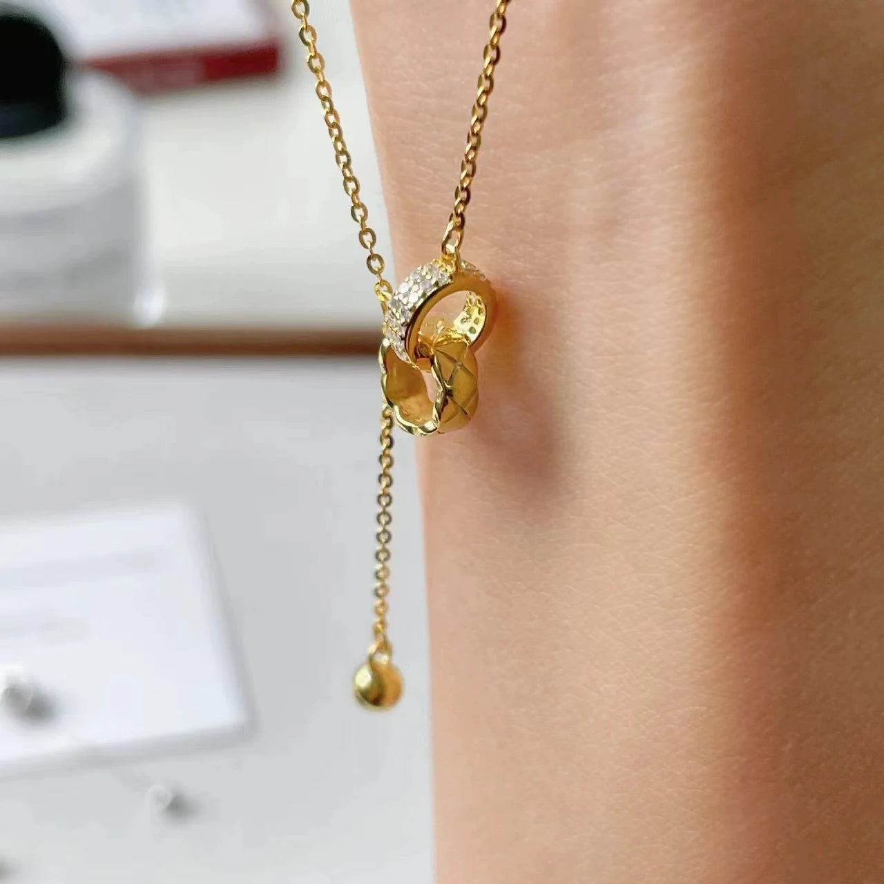 S925 sterling silver necklace double ring ring buckle tassel High sense affordable luxury fashion sweater chain - Floq & Raman