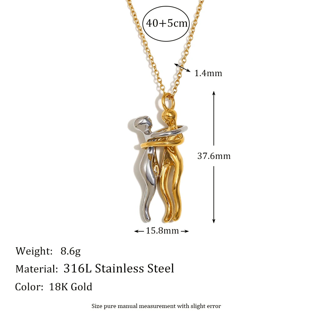 Mix Color Smooth Design People Hug Pendants Necklace Stainless Steel 18K Gold Fashion Jewelry For Lover Family Gift - Floq & Raman