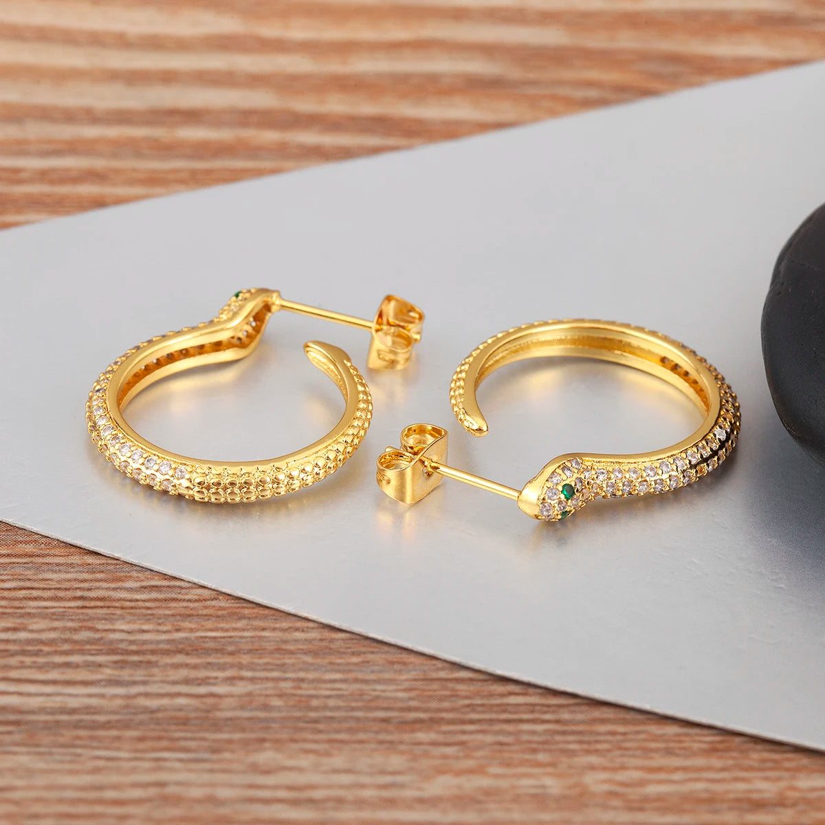 New Popular Snake Shape Cubic Zirconia Big Circle Hoop Earrings For Female Punk Style Daily Party Ear Jewelry Accessories - Floq & Raman