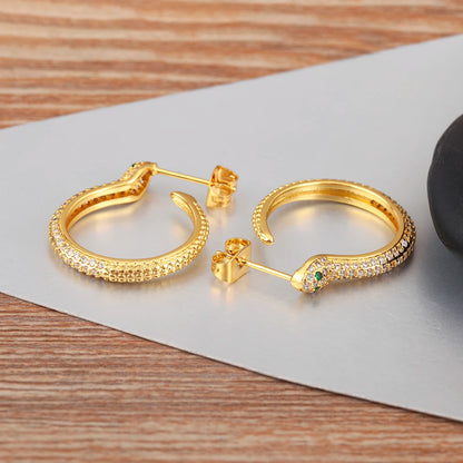 New Popular Snake Shape Cubic Zirconia Big Circle Hoop Earrings For Female Punk Style Daily Party Ear Jewelry Accessories - Floq & Raman