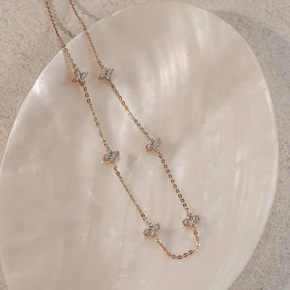 S925 Whole Body Sterling Silver Diamond Four-Leaf Clover Necklace Collarbone Chain Full Star Light Luxury Girl Gift - Floq & Raman