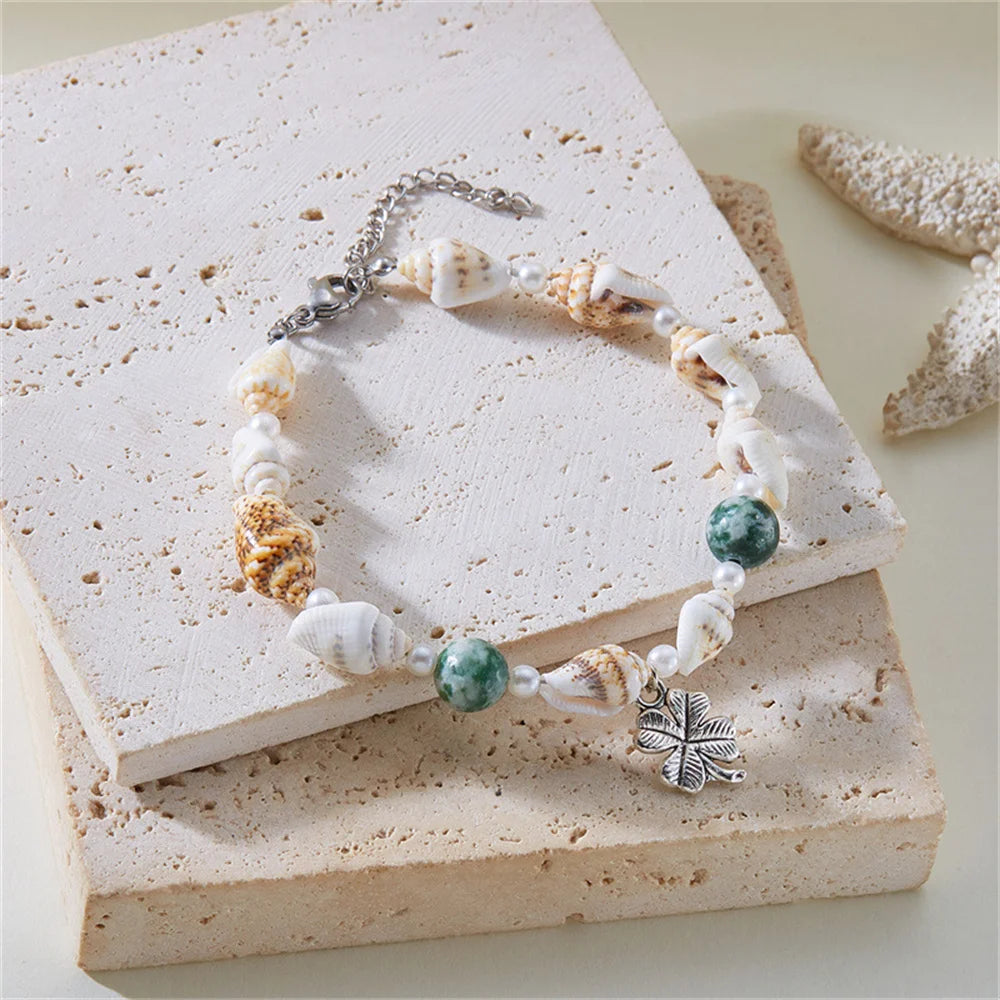 Dolphin, Starfish & Shell Pendant Bracelet – Conch Beads, Zinc Alloy, Adjustable | Summer Jewelry for Women - Floq & Raman